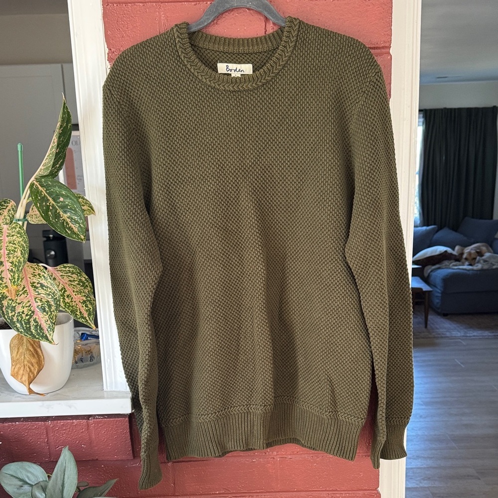 Boden 100% Cotton Olive Chunky Crewneck Sweater